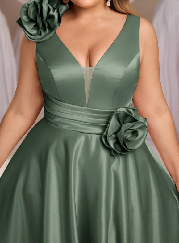 Plus Size Satin Gathered A-Line Dress Dress