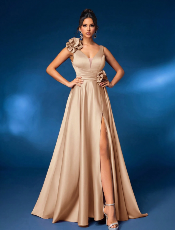 Satin Gathered A-Line Dress Dress