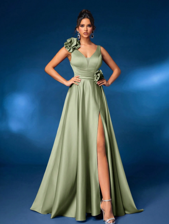 Satin Gathered A-Line Dress Dress