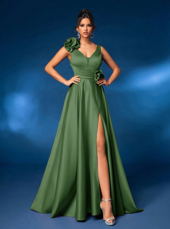 Satin Gathered A-Line Dress Dress
