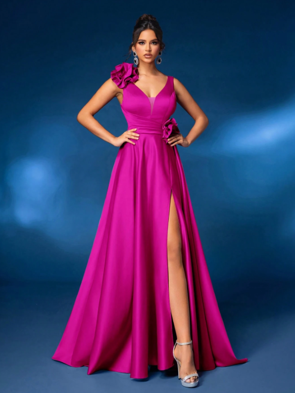 Satin Gathered A-Line Dress Dress