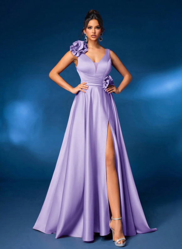 Satin Gathered A-Line Dress Dress