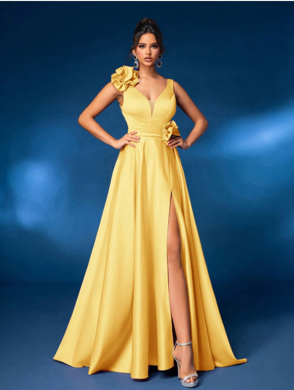 Satin Gathered A-Line Dress Dress