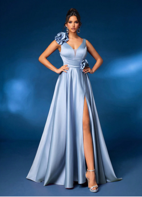 Satin Gathered A-Line Dress Dress