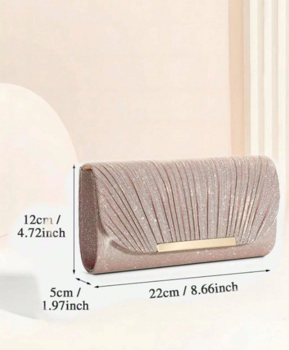 Ruched Square Bag With Metal Decor Flap - Evening Bag