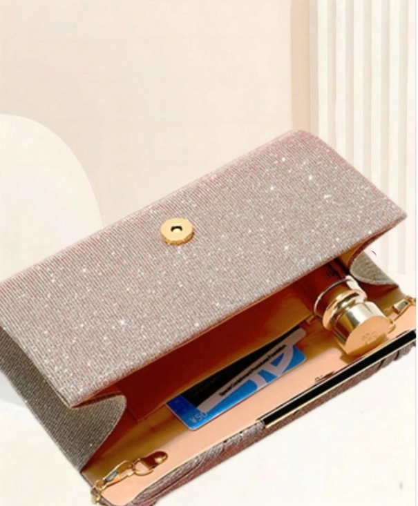 Ruched Square Bag With Metal Decor Flap - Evening Bag