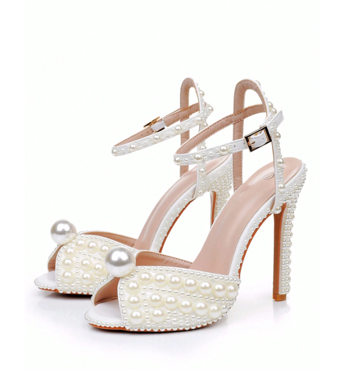 Wedding Faux Pearl Sandals White