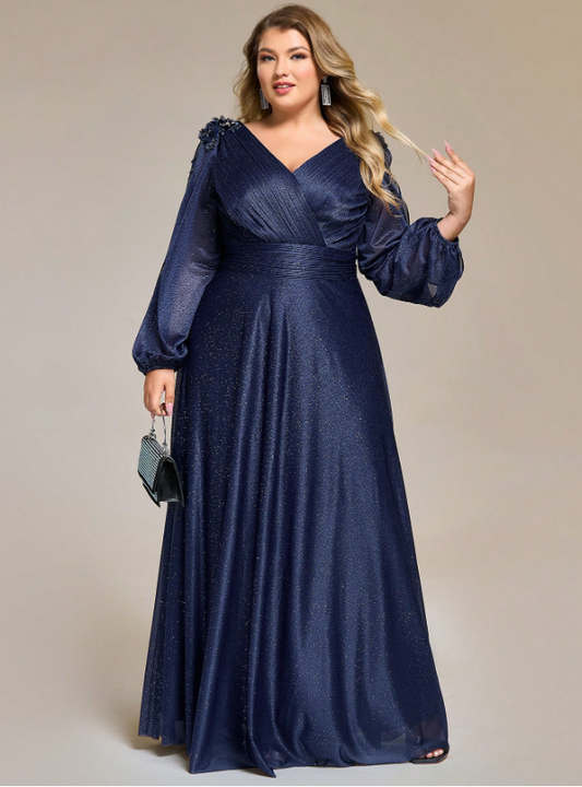 Glitter Embroidered Applique Wedding Guest Dress