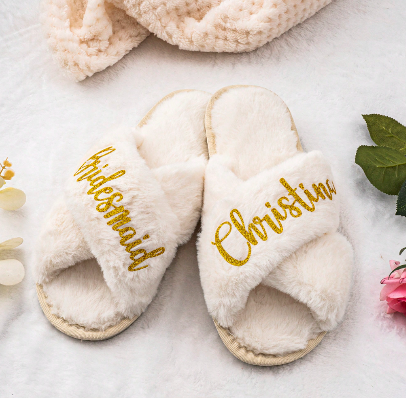 Personalized Fluffy Slippers, Bride Gifts