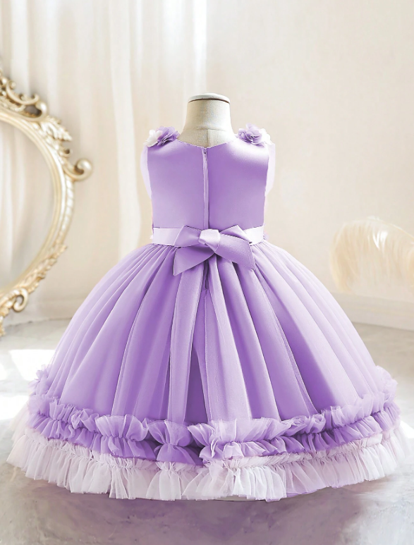 Party Princess Dress With 3D Floral Mesh Tulle Skirt