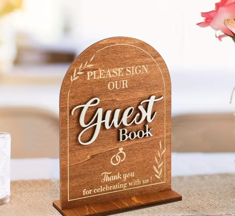 Rustic Wooden Wedding Sign Set with Stand