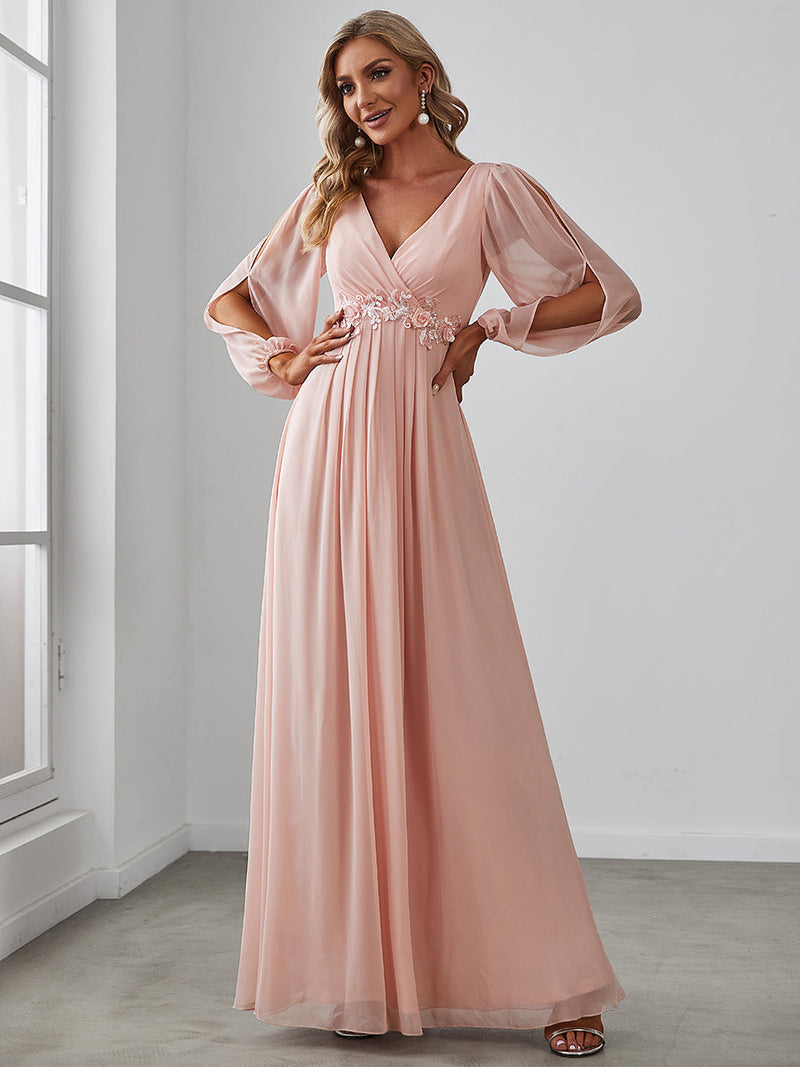 Lantern Sleeves A Line V Neck Bridesmaid Dresses Pink Lantern Sleeves A Line V Neck Bridesmaid Dresses Pink