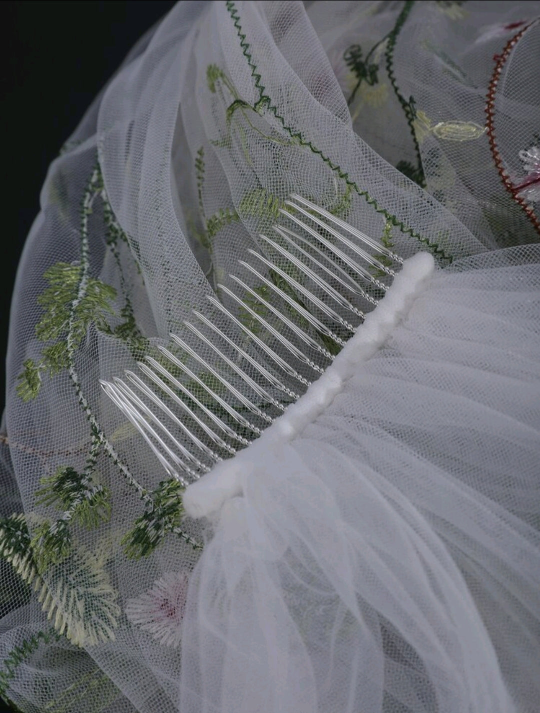 Embroidered Flower Leaf & Butterfly Long Bridal Veil