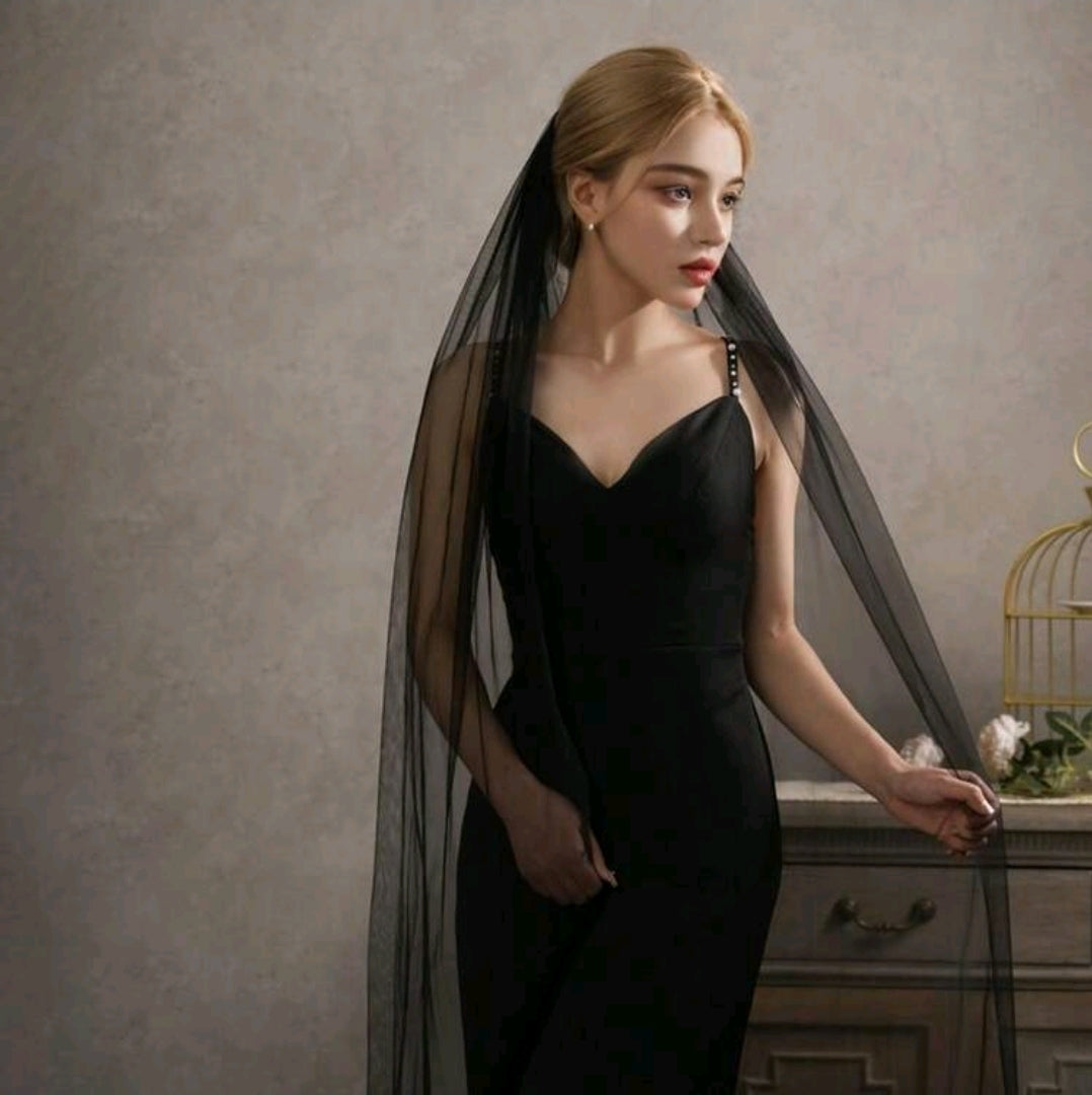 Handmade Lace Edge Bridal Veil Black Veil