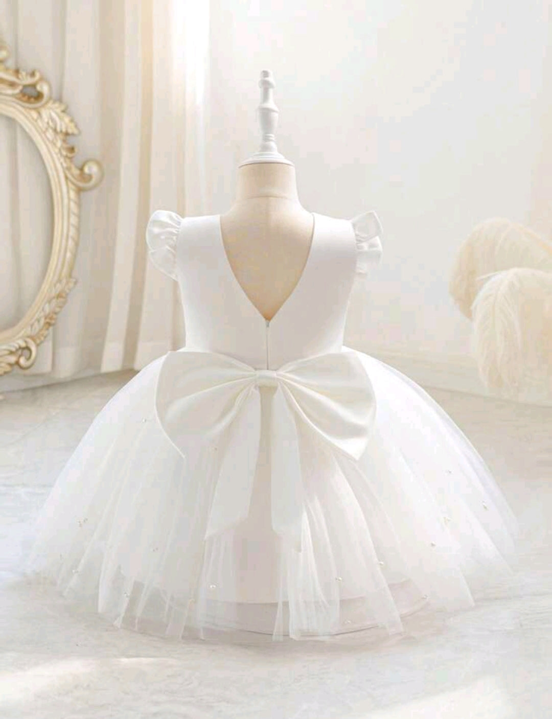 Baby Girls Ruffled Sleeve Bow-Knot Dress