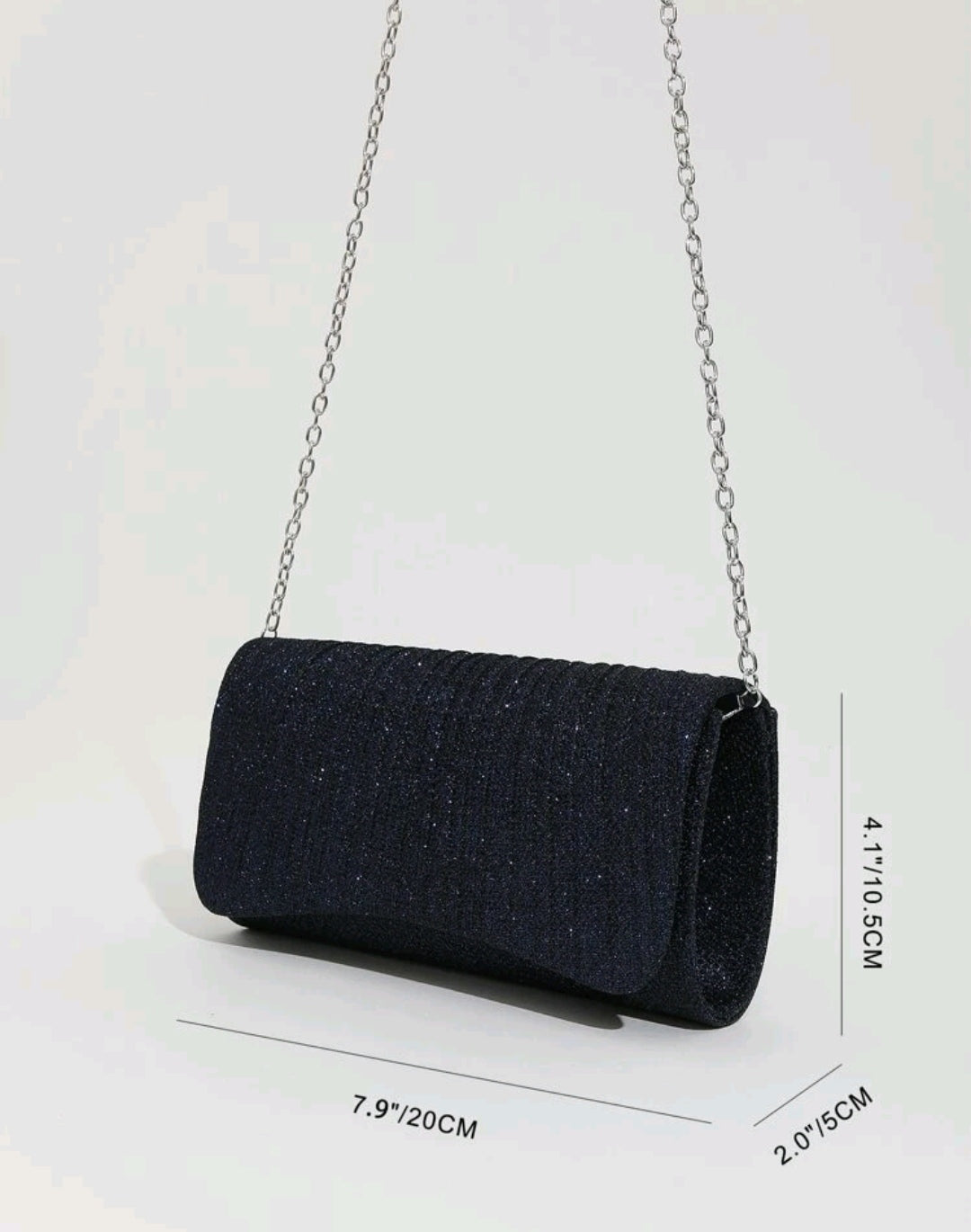 Glamorous Pleated Detail Flap Chain Glitter Navy