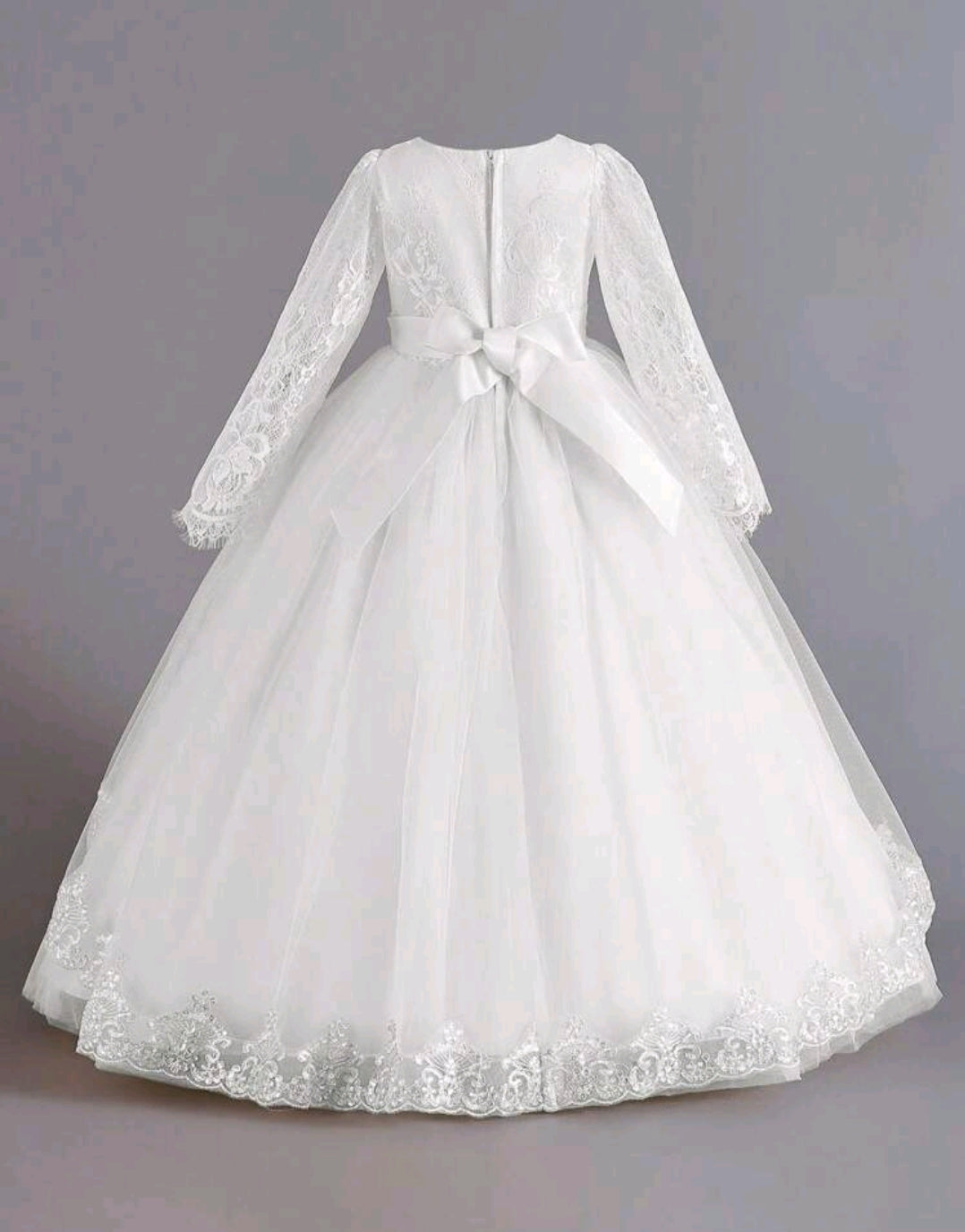 Long Sleeve Lace & Mesh Elegant Girls Dress