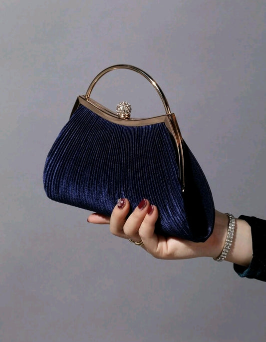 Rhinestone Decorated Fashion Metallic Evening Clutch Bag