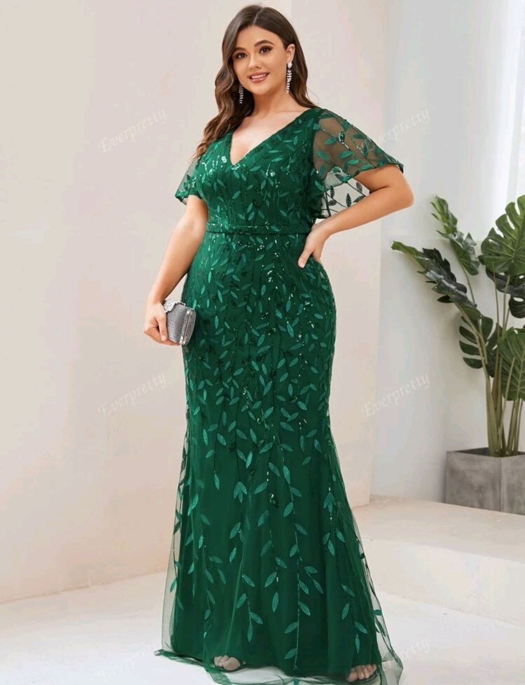 Plus Size Mesh Panel Butterfly Sleeve Sequin Dress - Preorder