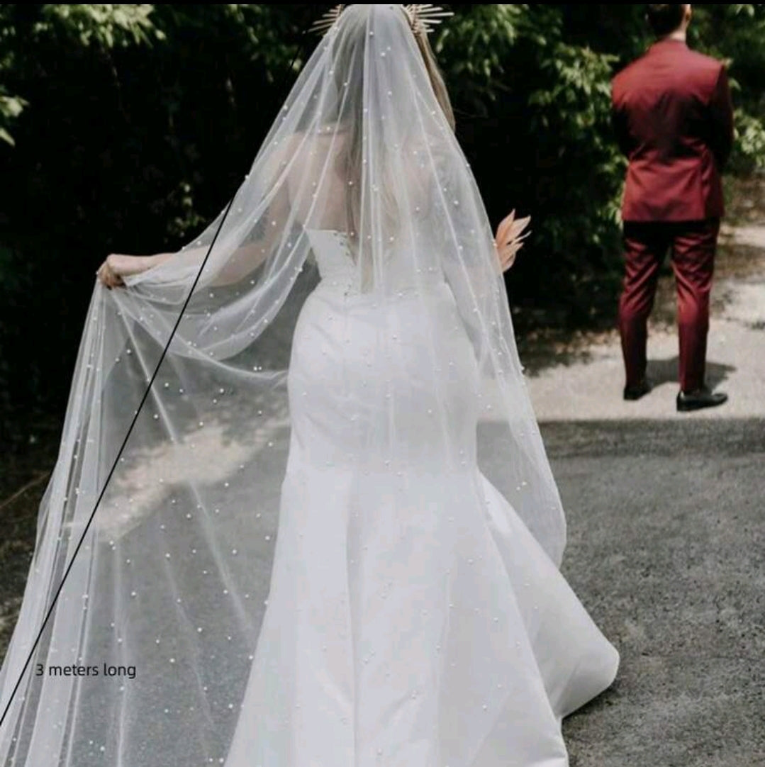Pearl Wedding Veil without comb