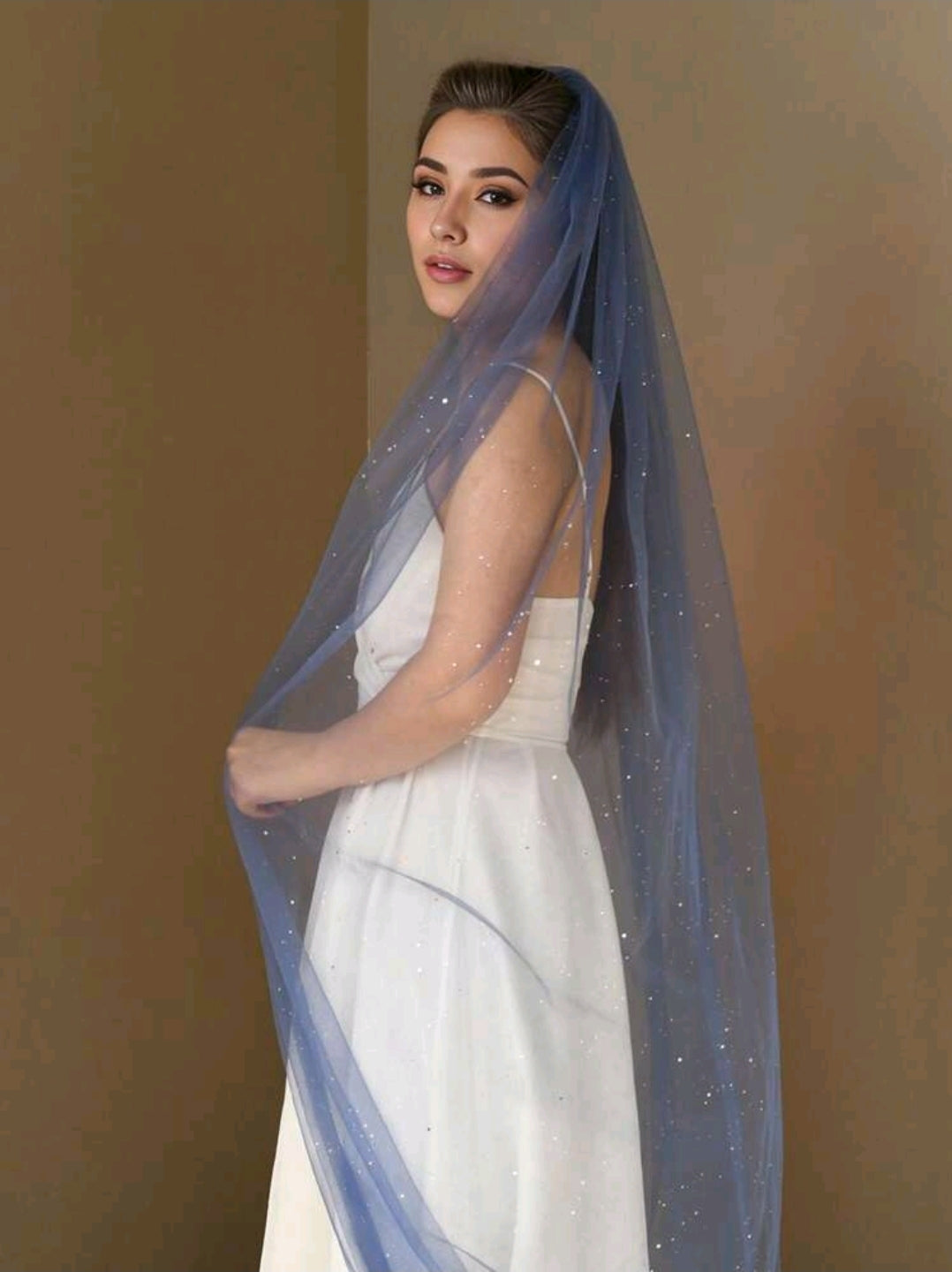 Glitter Navy Bridal Veil