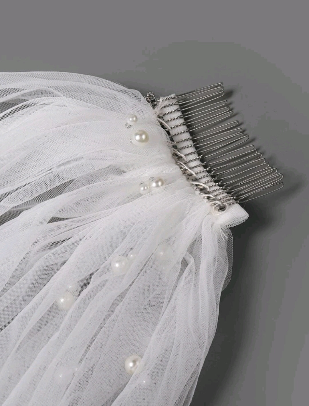 Faux Pearl Detail Bridal Veil - Beige