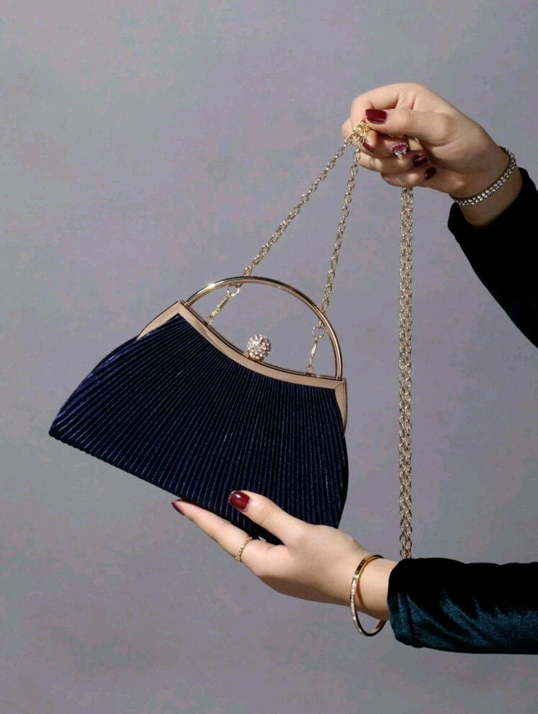 Rhinestone Decorated Fashion Metallic Evening Clutch Bag