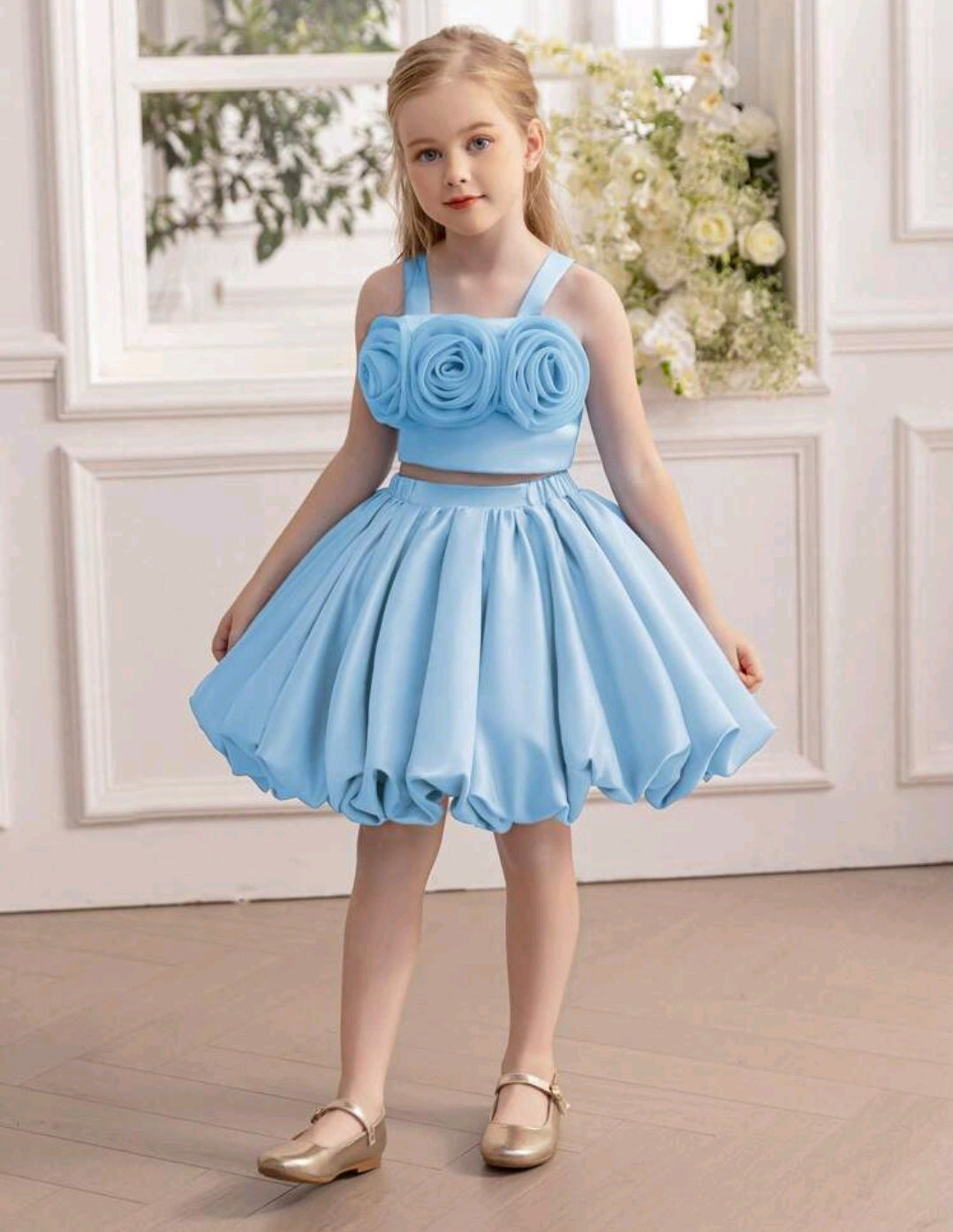 3D Floral Camisole 2 Piece Set For Girls