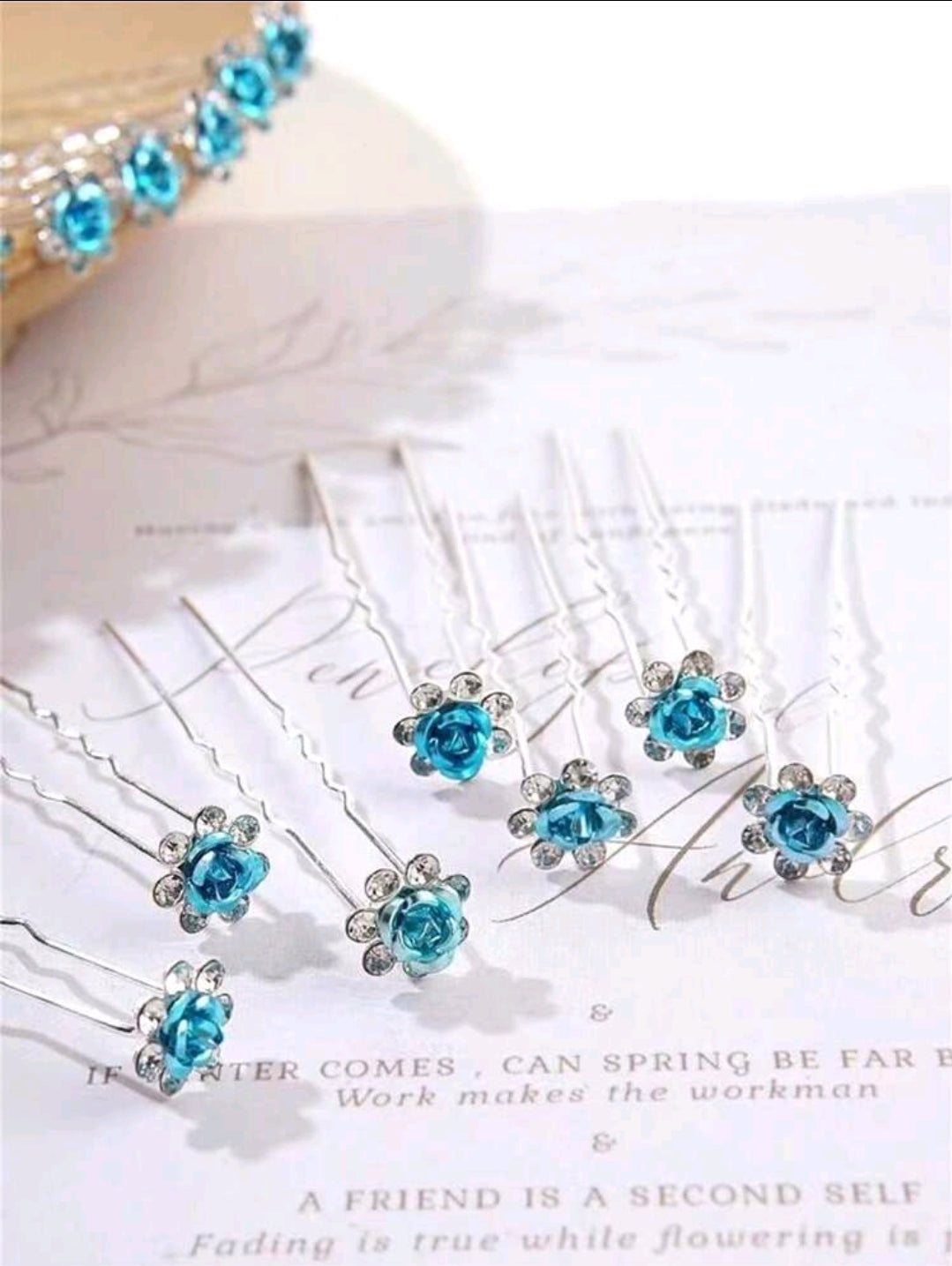 20pcs Bridal Hairpins With Rhinestone Decor Turquoise