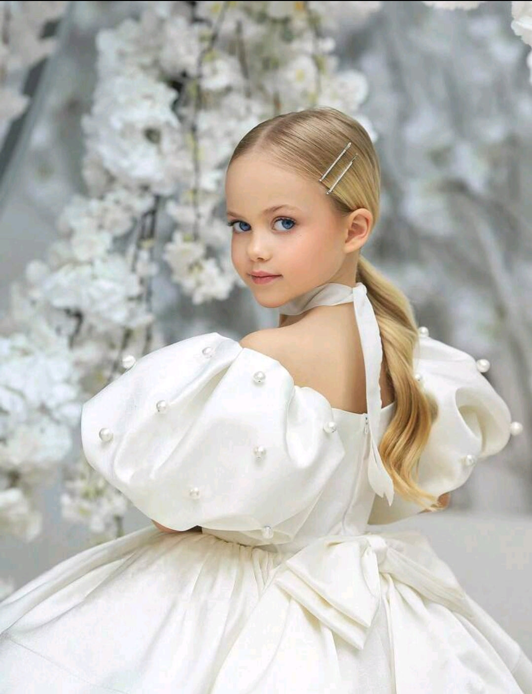 Tween Girls Bishop Sleeve Bow Design Easter Party Dress
