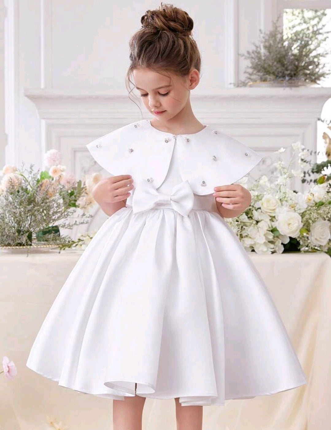 Girls Beaded Bowknot Party Dress