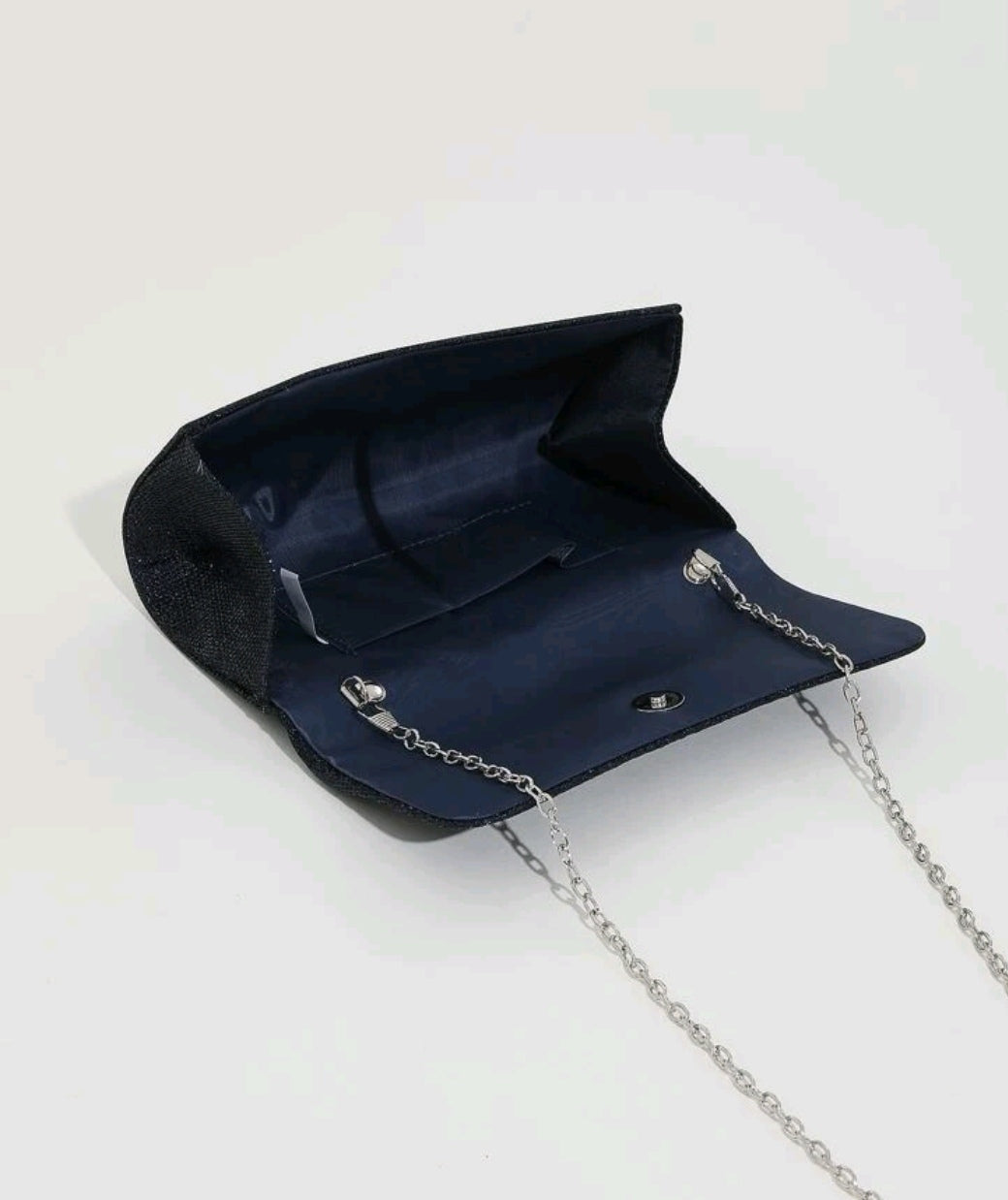 Glamorous Pleated Detail Flap Chain Glitter Navy