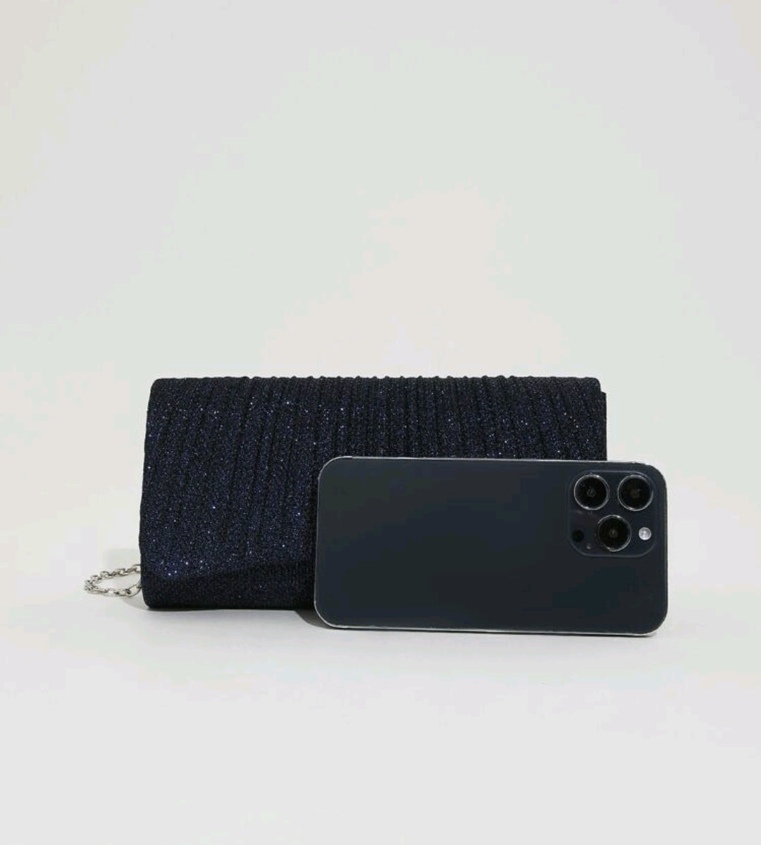 Glamorous Pleated Detail Flap Chain Glitter Navy