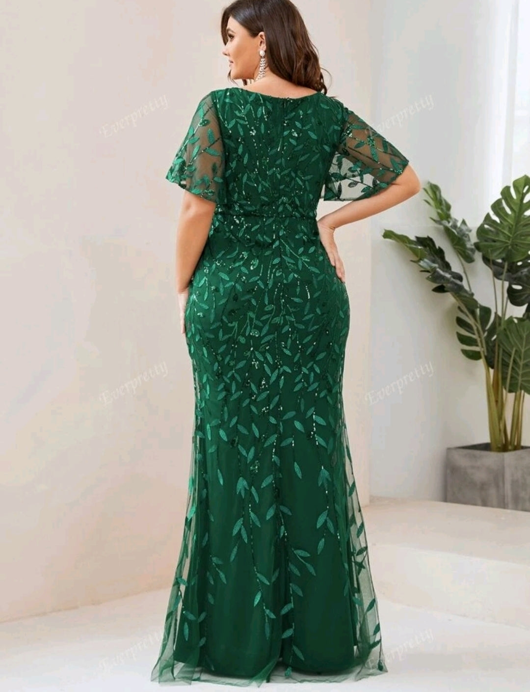 Plus Size Mesh Panel Butterfly Sleeve Sequin Dress - Preorder