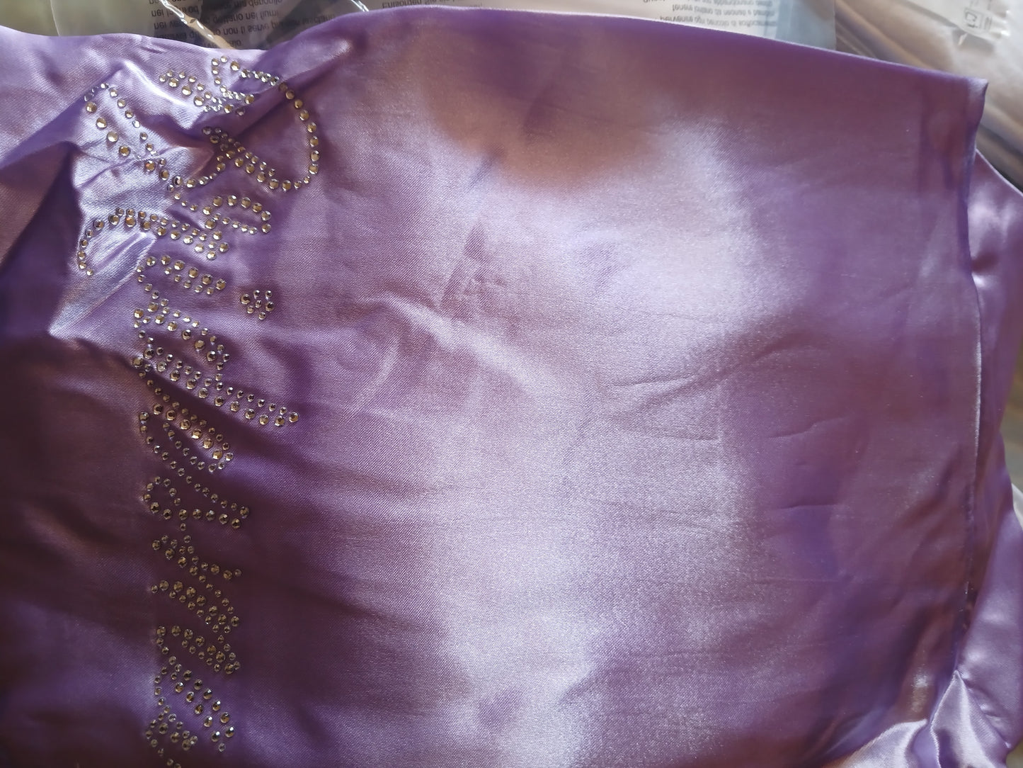 Lilac Belted Satin Bridesmaids Robe Silver Text