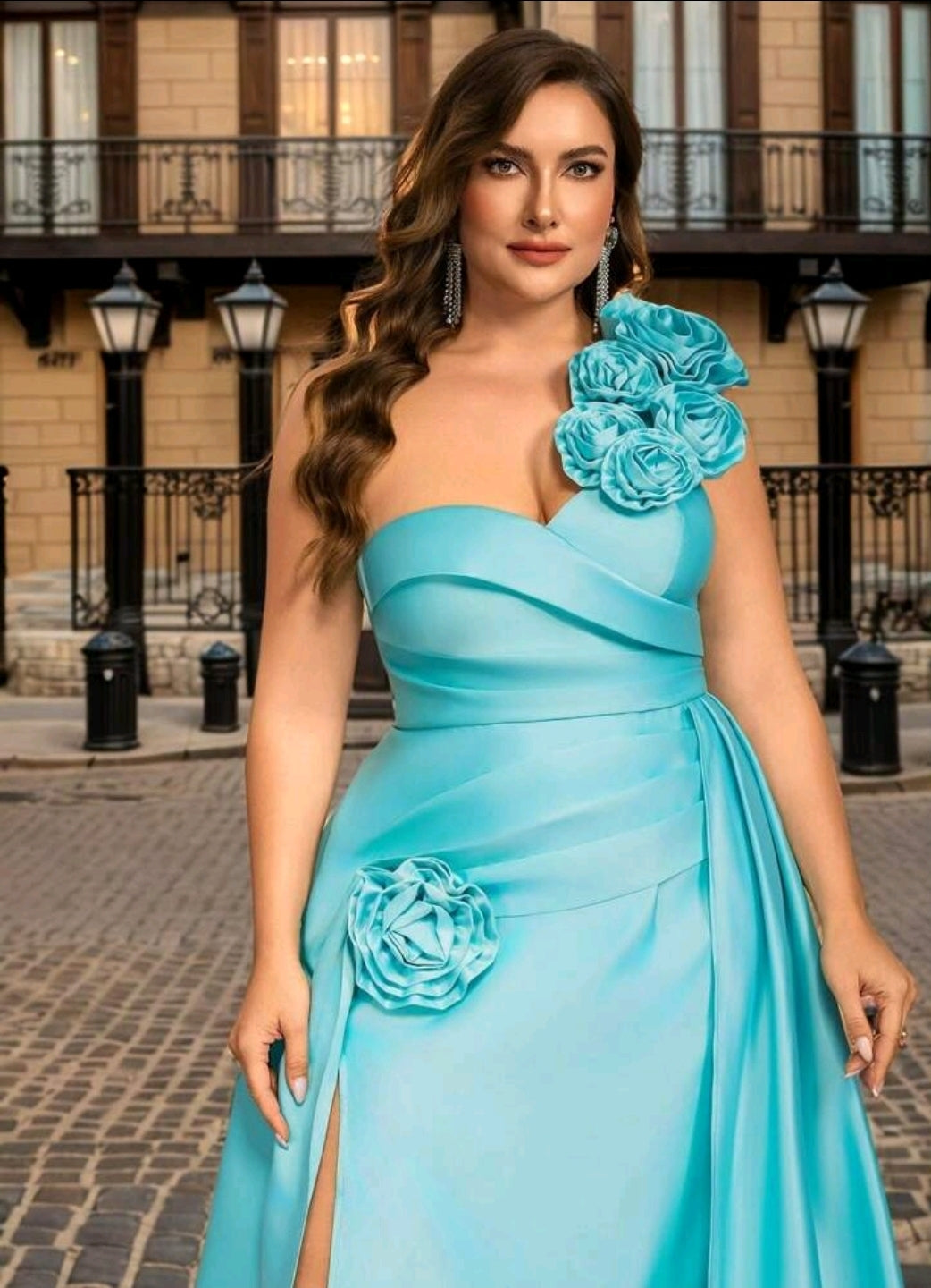 Plus Size Slit Mermaid Hem Side Flutters Dress