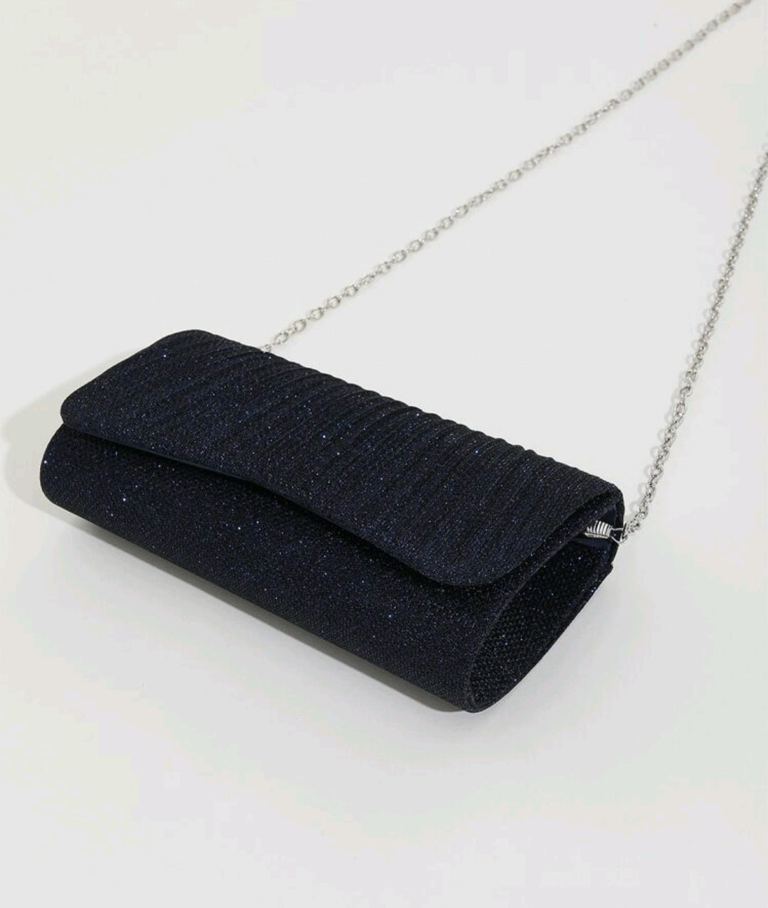 Glamorous Pleated Detail Flap Chain Glitter Navy