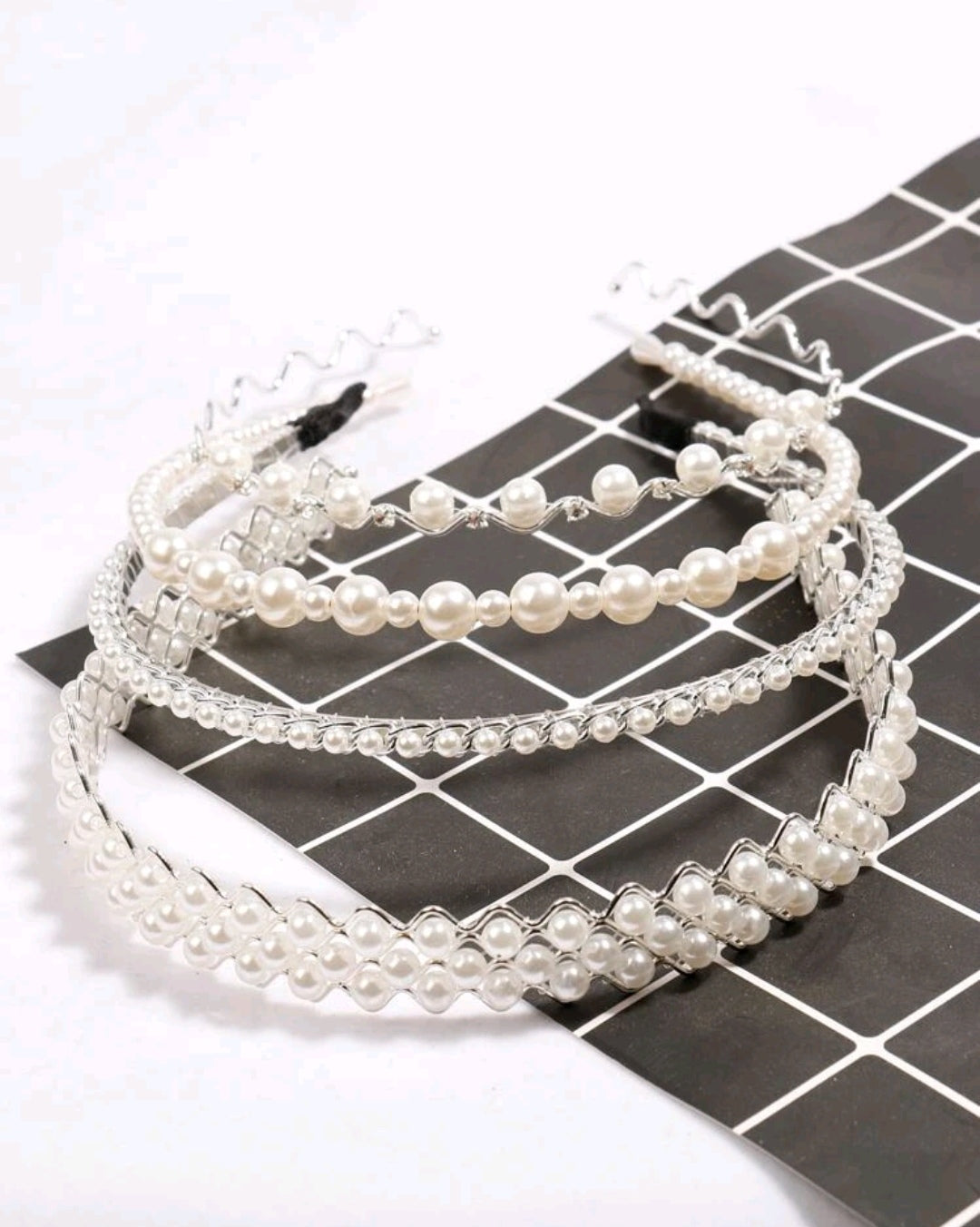 4pcs Faux Pearl & Rhinestone Decor Headband
