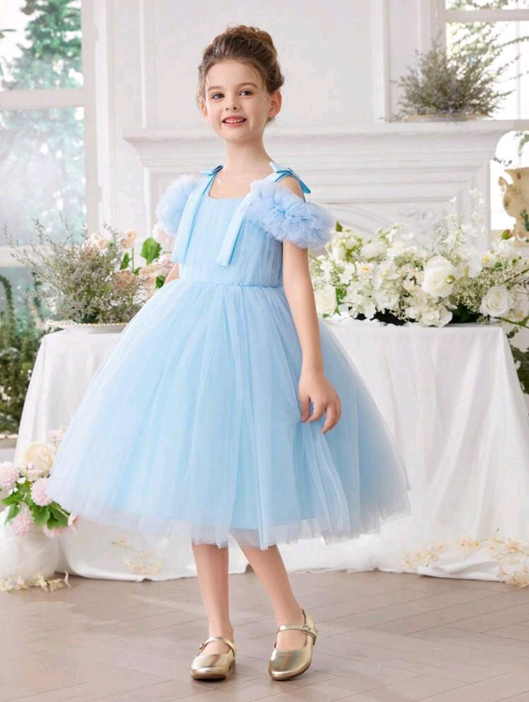 Spaghetti Strap Bowknot Tulle Dress