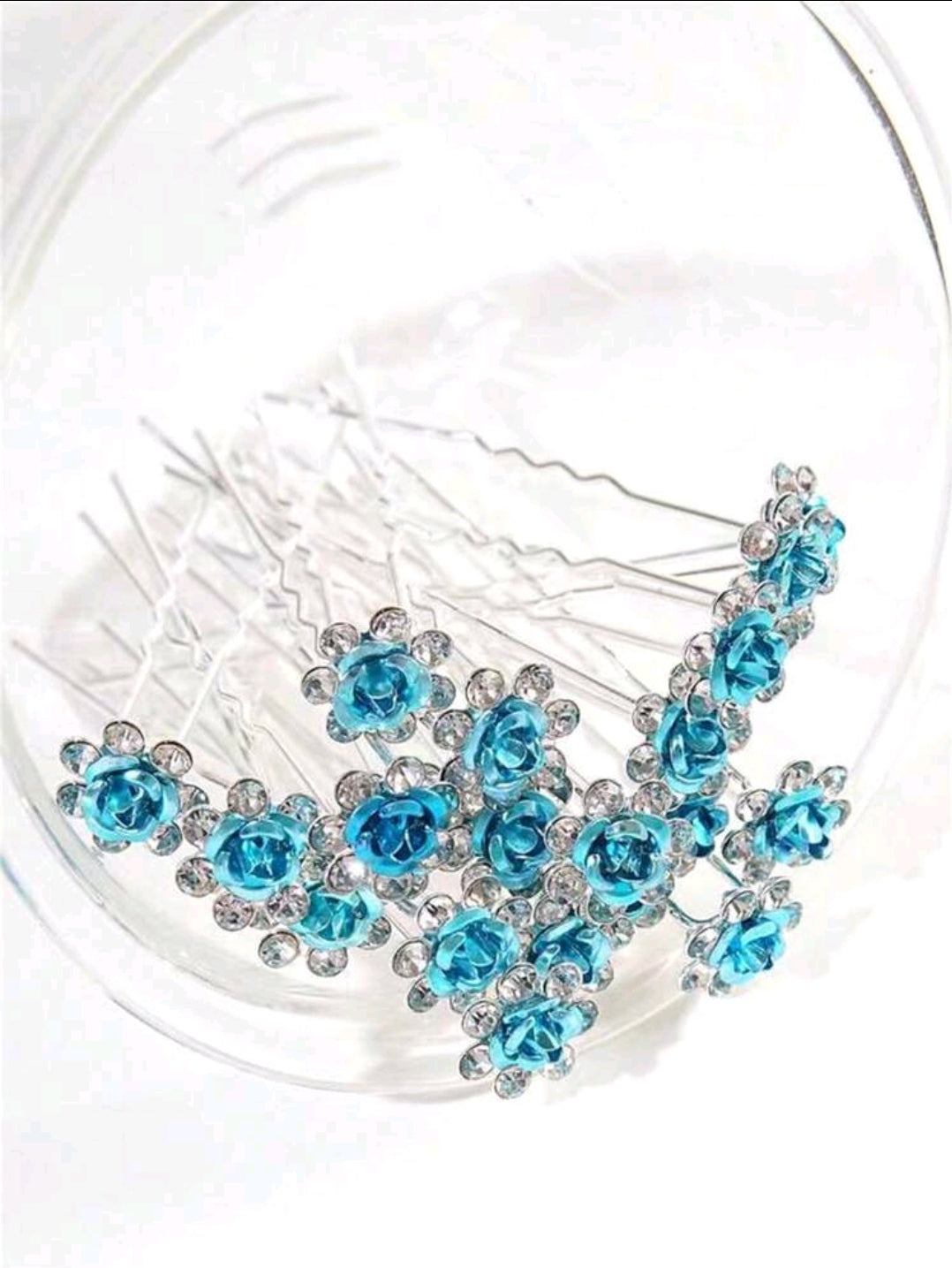 20pcs Bridal Hairpins With Rhinestone Decor Turquoise