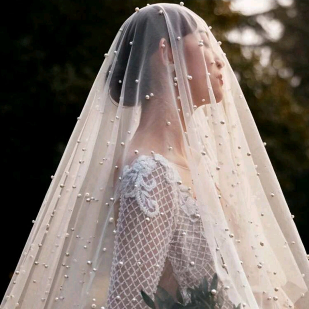 Pearl Wedding Veil without comb
