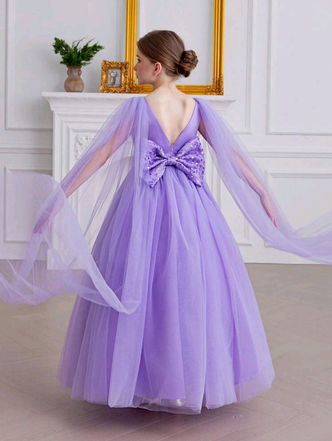 Tween Girl Glitter Bow Tulle Party Dress