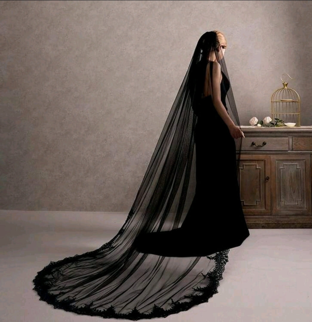 Handmade Lace Edge Bridal Veil Black Veil