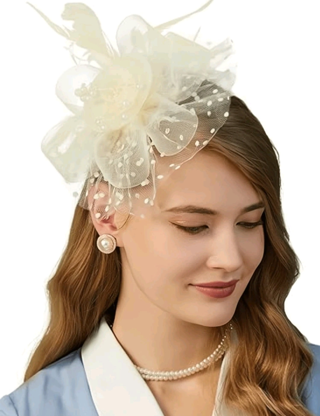 Fascinator And Lace Gloves Set Beige