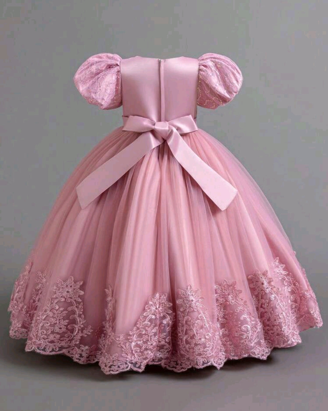 Girls' Pearl Embroidered Mesh Elegant Party Dress