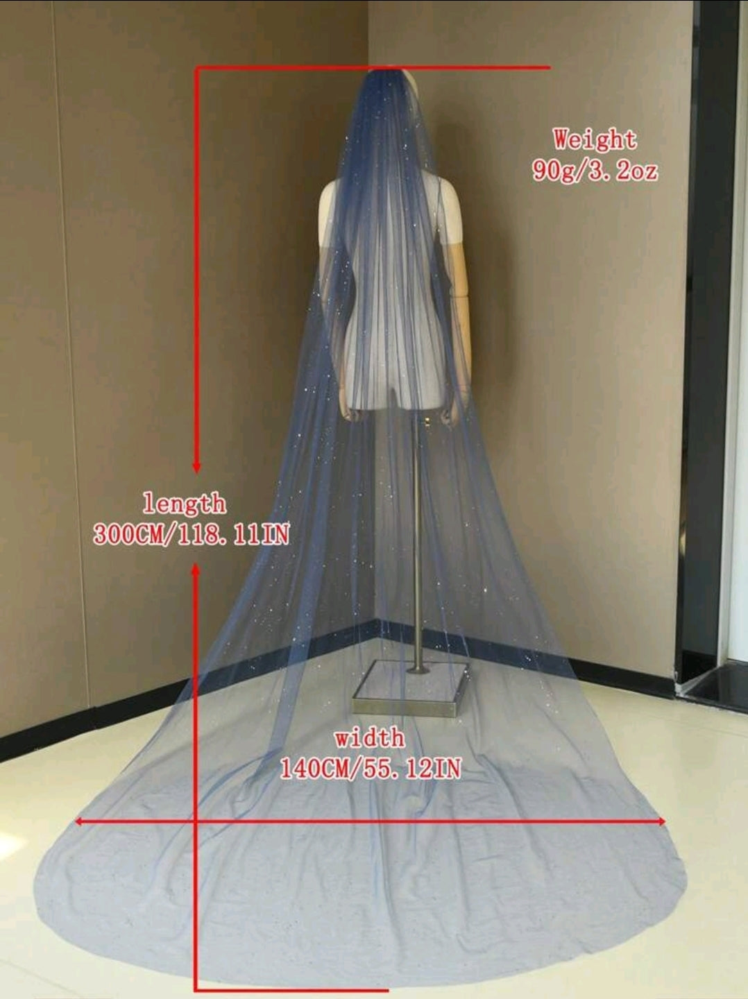 Glitter Navy Bridal Veil