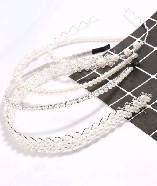 4pcs Faux Pearl & Rhinestone Decor Headband