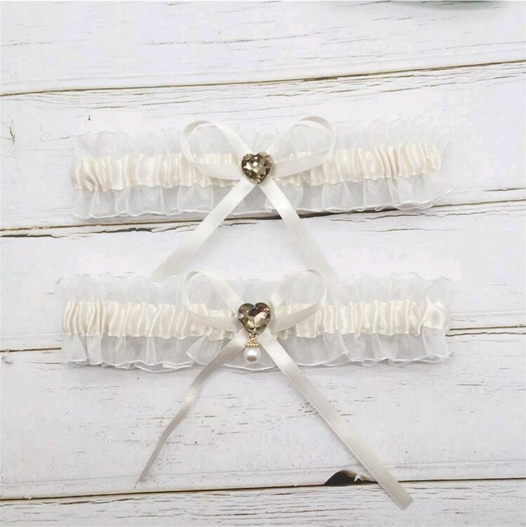 Faux Pearl & Rhinestone Decor Garter Belt With Satin Ribbon