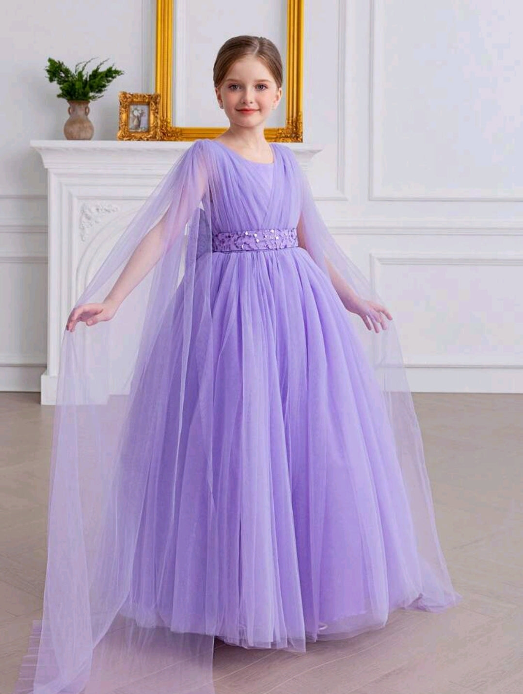 Tween Girl Glitter Bow Tulle Party Dress