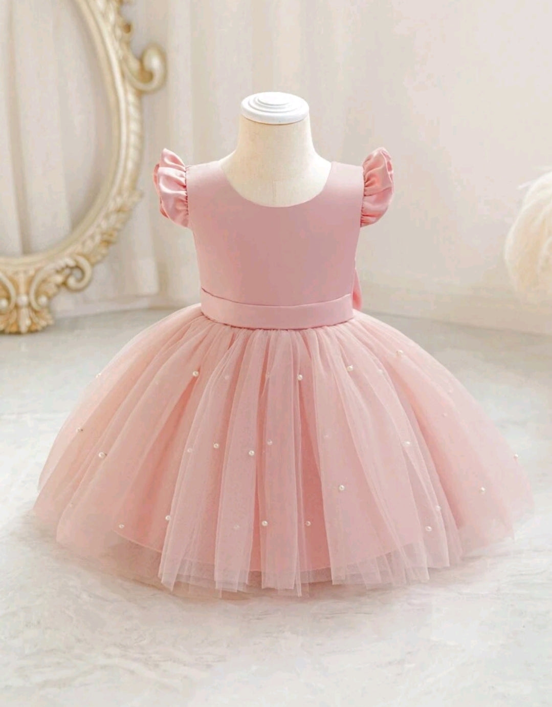 Baby Girls Ruffled Sleeve Bow-Knot Dress